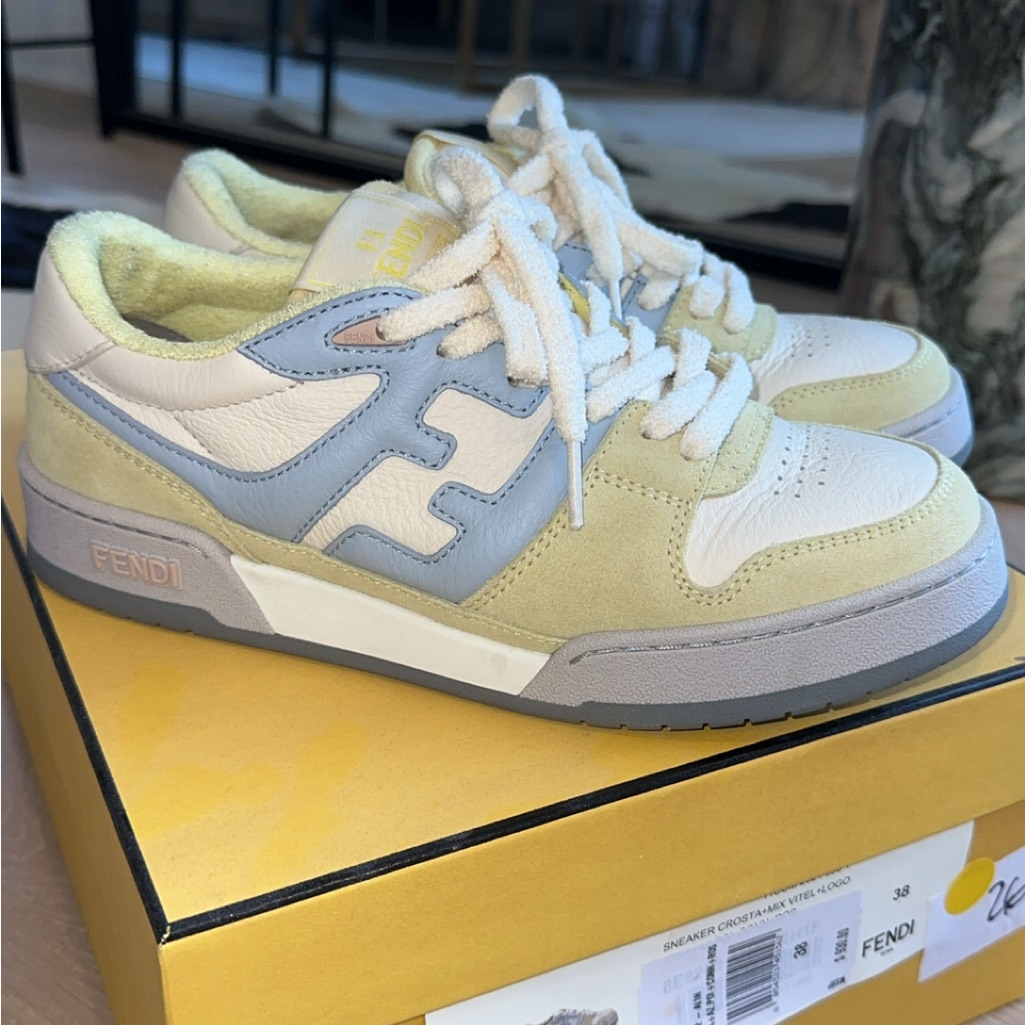 Fendi Low-Top Sneakers In Pastel Yellow, Green , Light Blue & White